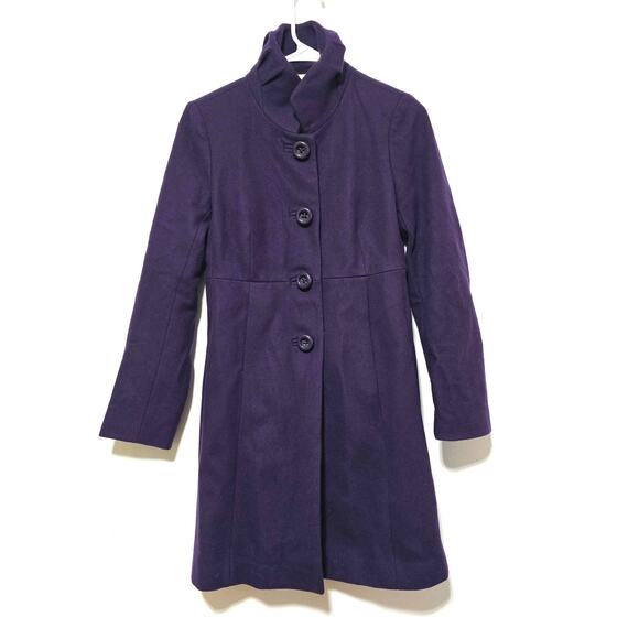 J.Crew Wool Trench Coat Purple Vintage Pockets Lined Buttons Women's Size 2